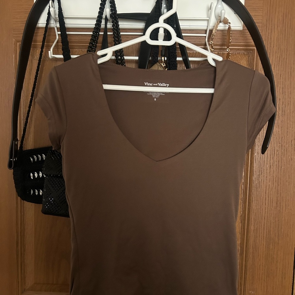 Women's Brown V-Neck Top